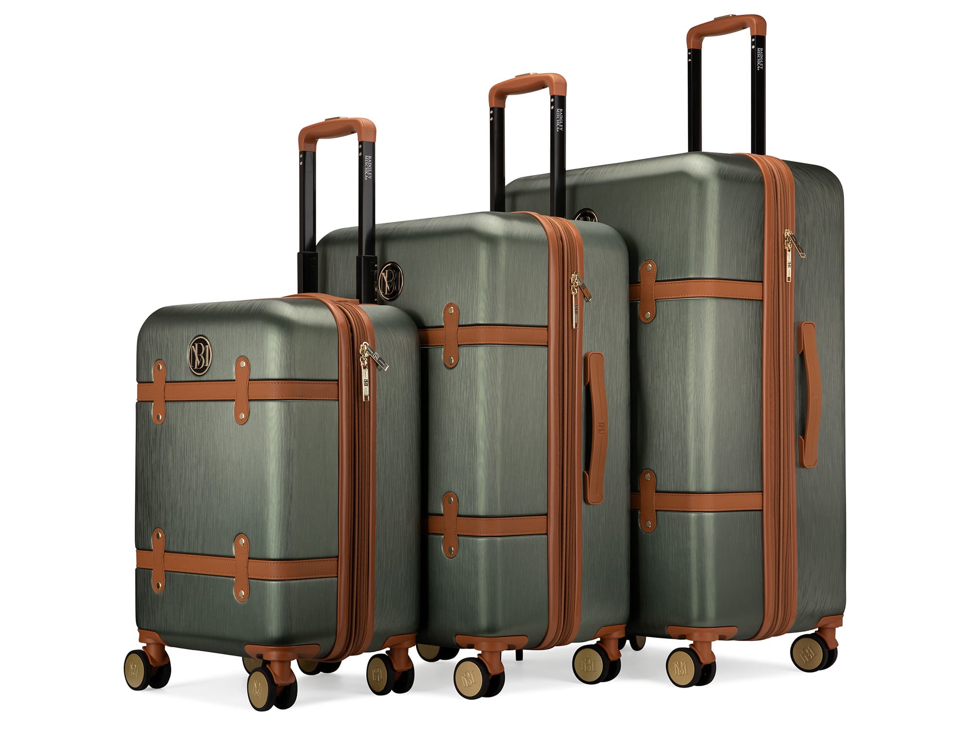 Badgley Mischka - Grace 3 Piece Expandable Retro Luggage Set - Olive Green