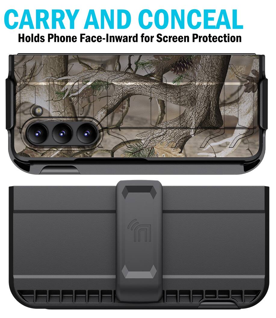 CARRY AND CONCEAL  
Holds Phone Face-Inward for Screen Protection