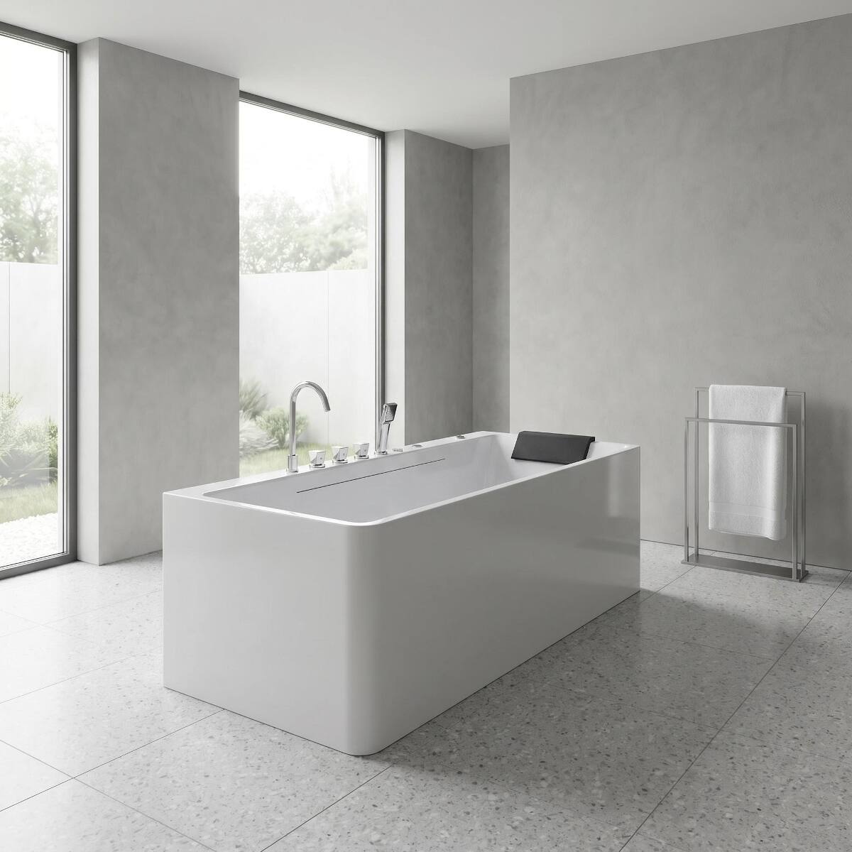 Front. Loheer - Loheer 67 Inch Freestanding Whirlpool Bathtub Rectangular Acrylic Spa Bathtub with Ambient Light and Center Drain - Milk White.