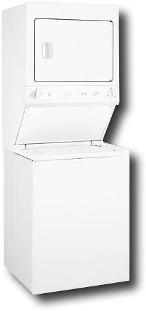 Angle Standard. GE - 2.7 Cu. Ft. 9-Cycle Washer and  2.7 Cu. Ft. 3-Cycle Dryer Gas Laundry Center - White-on-White.