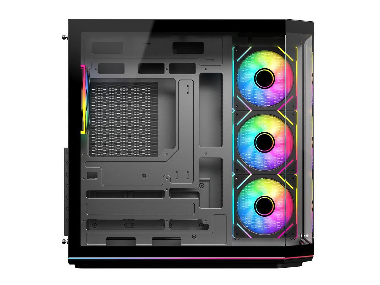 Alt View 9. DIYPC - DIYPC ARGB-N3-PRO Black ATX Case w/ 3 Tempered Glass, 4 ARGB Fans, ARGB Strip, BTF Support - Black.