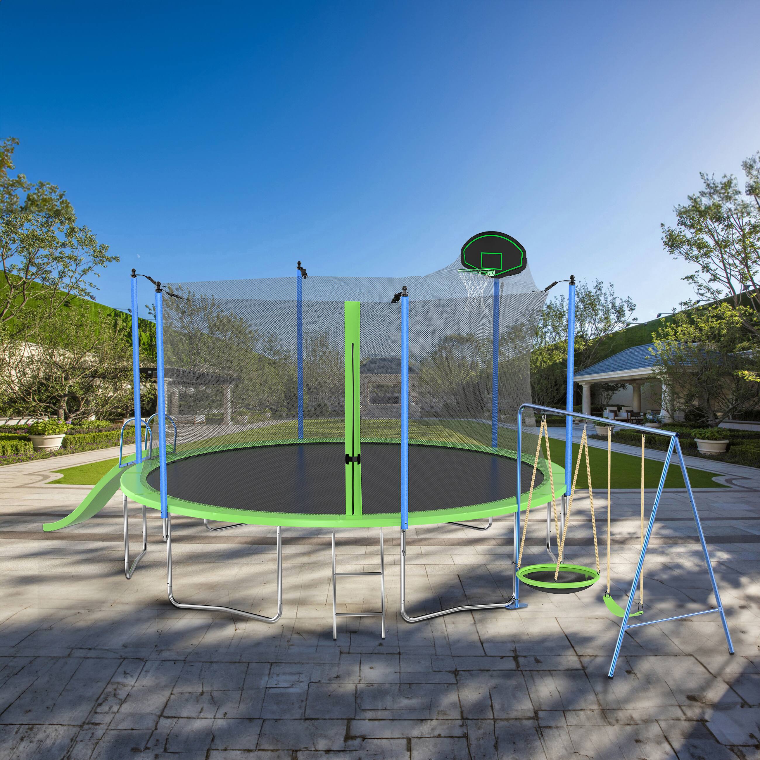 Angle. LOVMOR - Lovmor 14 FT Trampoline with Basketball Hoop and Ladder Recreational Trampoline for Adults.