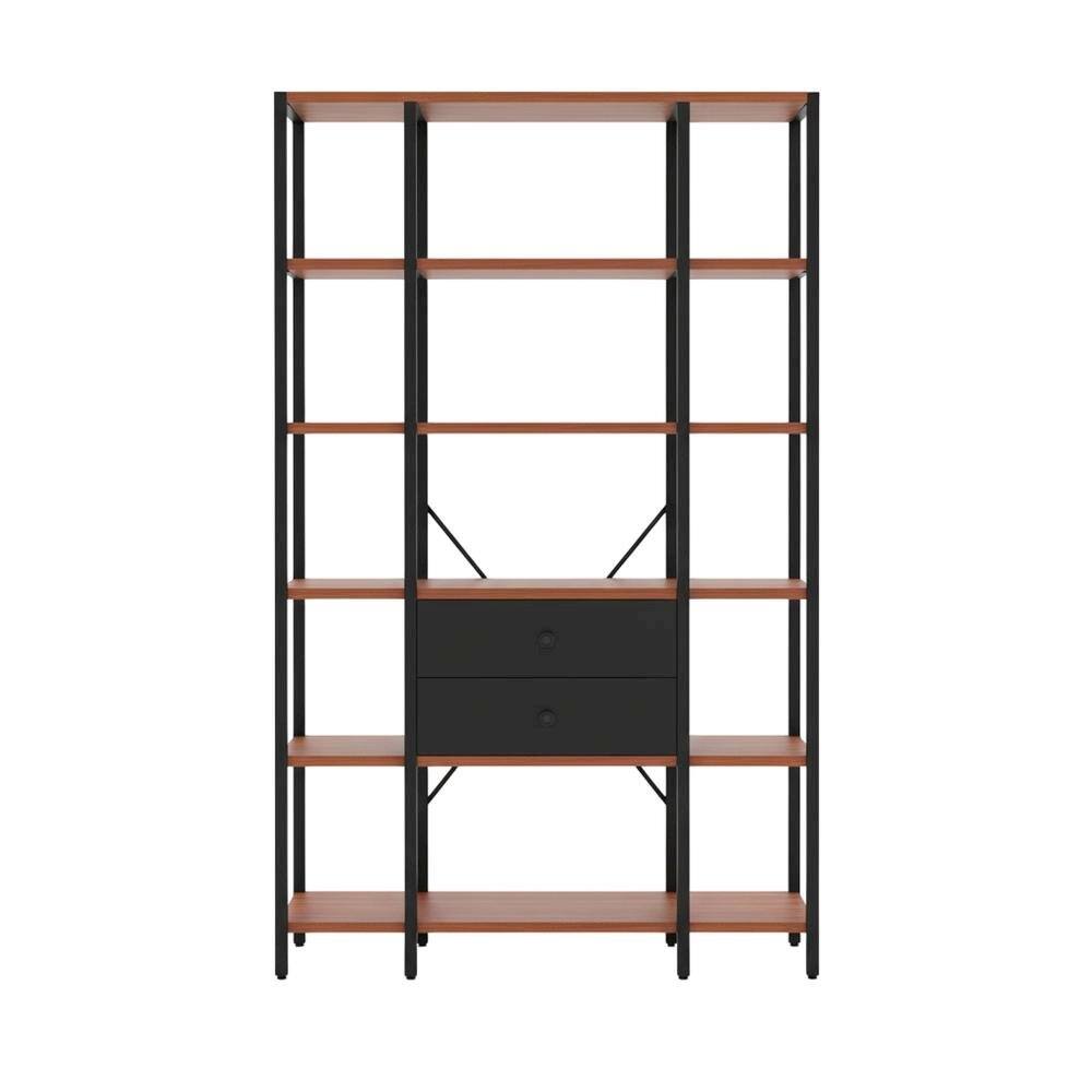 Angle. FurniFact - Wooden 5-Tier Bookcase - Storage Drawer - Cherry.
