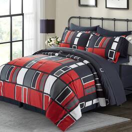 Paradigms Interiors - Gray Plaid Pattern Bed In A Bag 8 Piece Bedding Comforter Sets 1 2 Pillow Shams Flat Sheet Fitted Skirt Pil - Black-Full/Queen