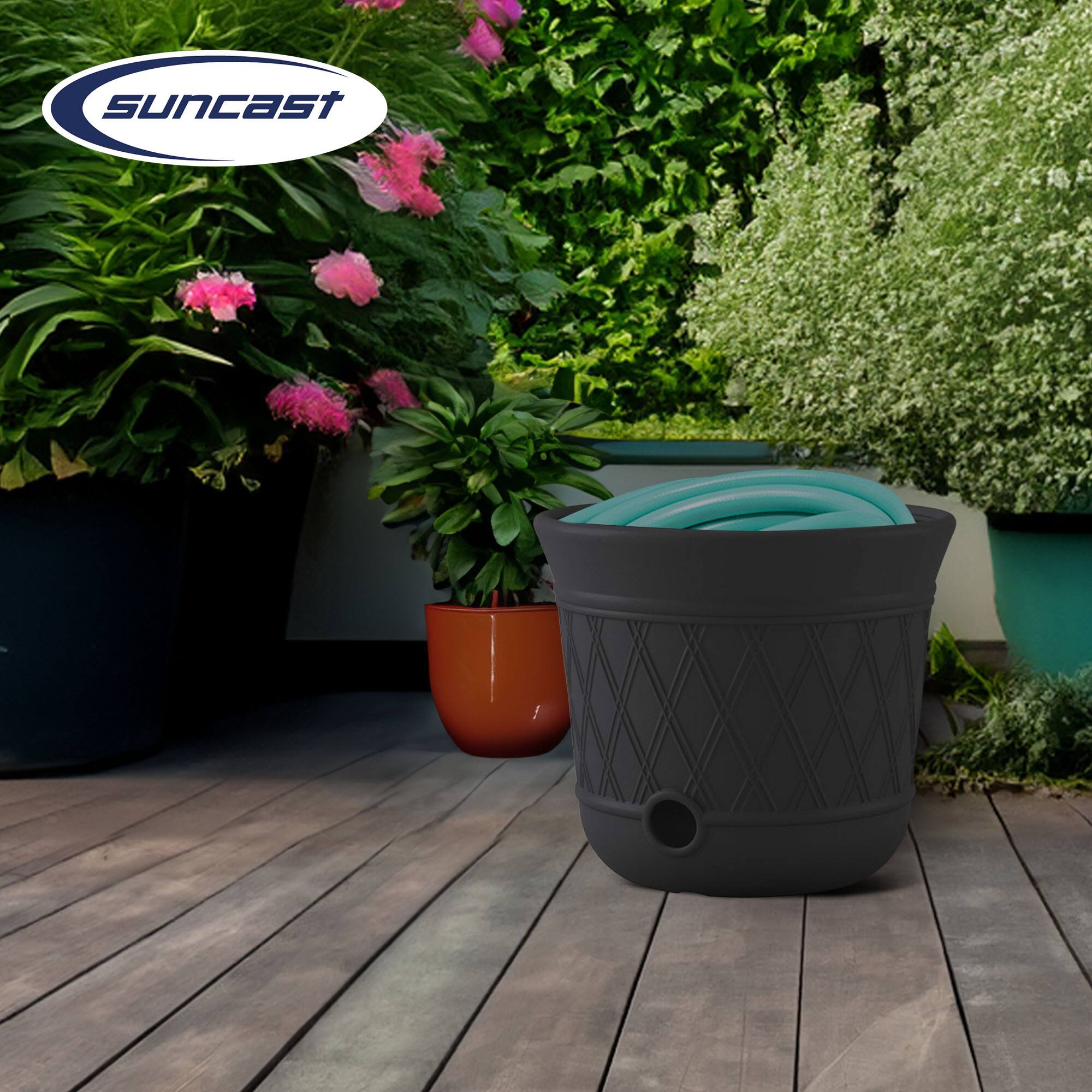 Alt View 3. Suncast - Suncast 14 x 12" Resin Decorative Hideaway Outdoor Garden Hose Storage Pot, Gray.
