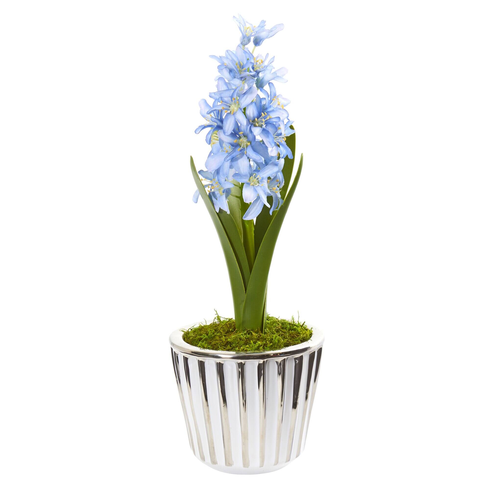 Back. BreeBe - 13" Hyacinth Arrangement in White Vase (Set of 2) - Green.