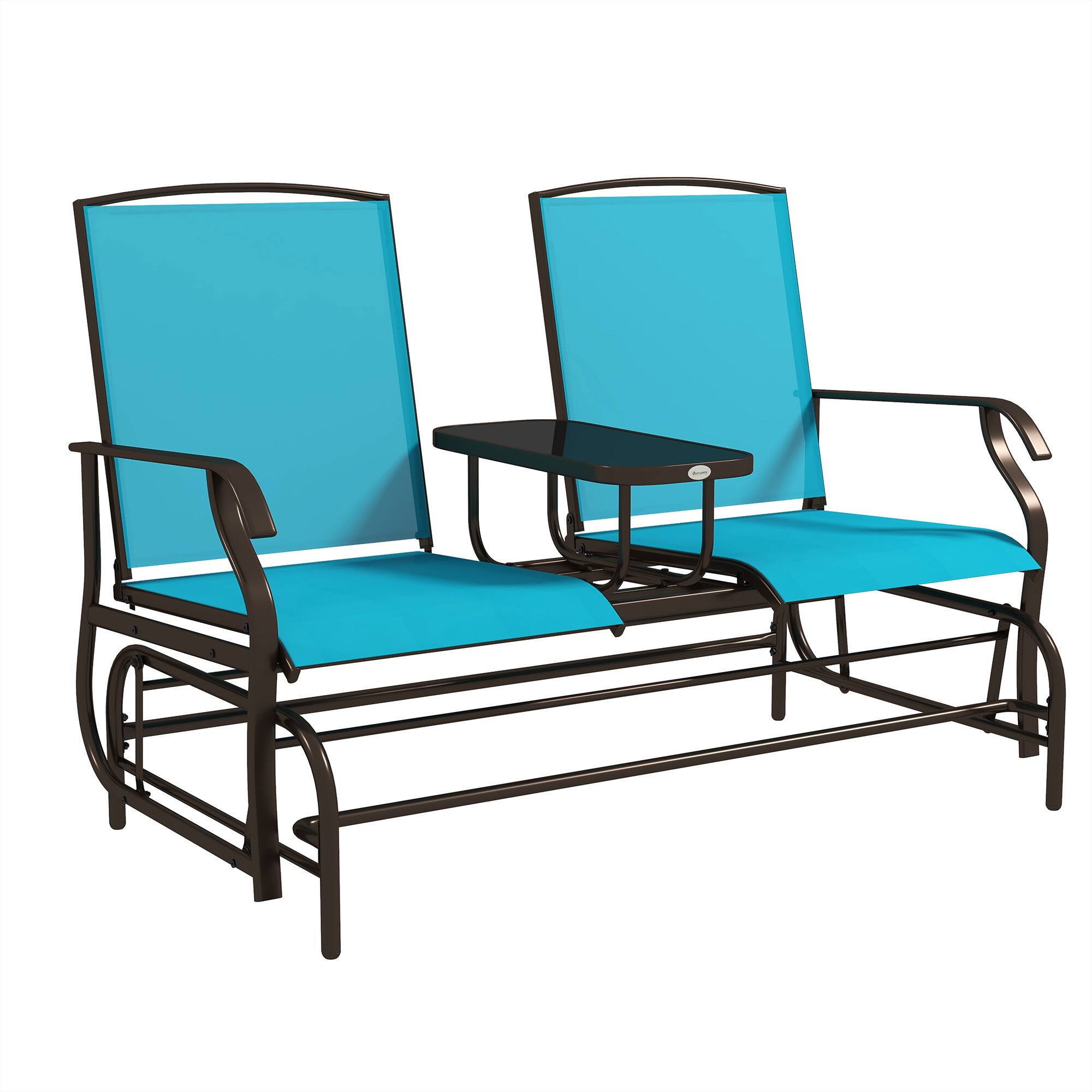 Outsunny - Outdoor Glider Bench with Center Table, Metal Frame Patio Loveseat with Breathable Mesh Fabric and Armrests - Blue price history on PriceWatchPro