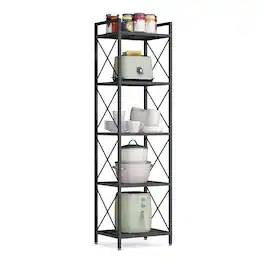 Songmics Home - Metal Storage Rack, Shelving Unit with X Side Frames, Dense Mesh, Industrial Style, 5-Tier, 11.8 x 15 x 55.5 Inches - Ink Black