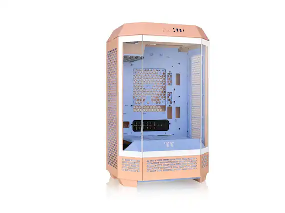 Front. Thermaltake - Thermaltake Tower 300 Summer Edition Peach Fuzz Micro-ATX Case, 2x140mm Fan, 420mm Radiator, Horizontal Display - Peach Fuzz.