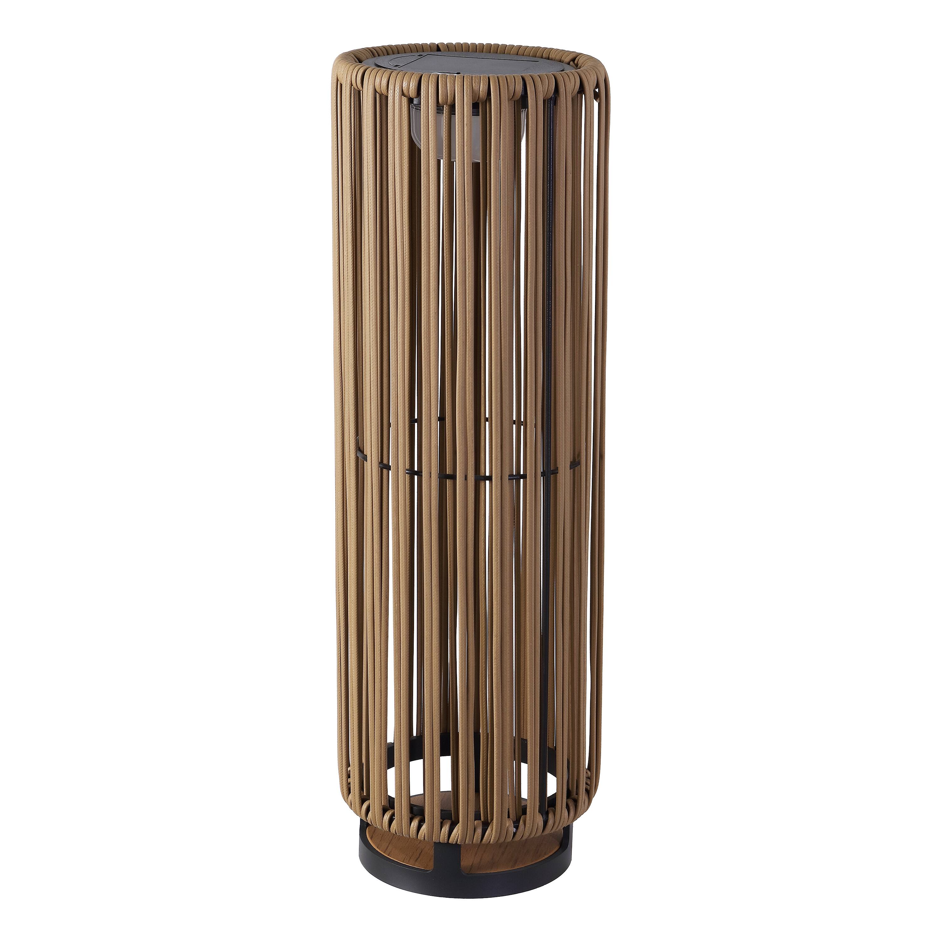 Alt View 6. Jonathan Y - Sawara 26.75" Modern Minimalist Faux Rattan Integrated Indoor/Outdoor LED Solar Powered Lantern, Natural - Natural.