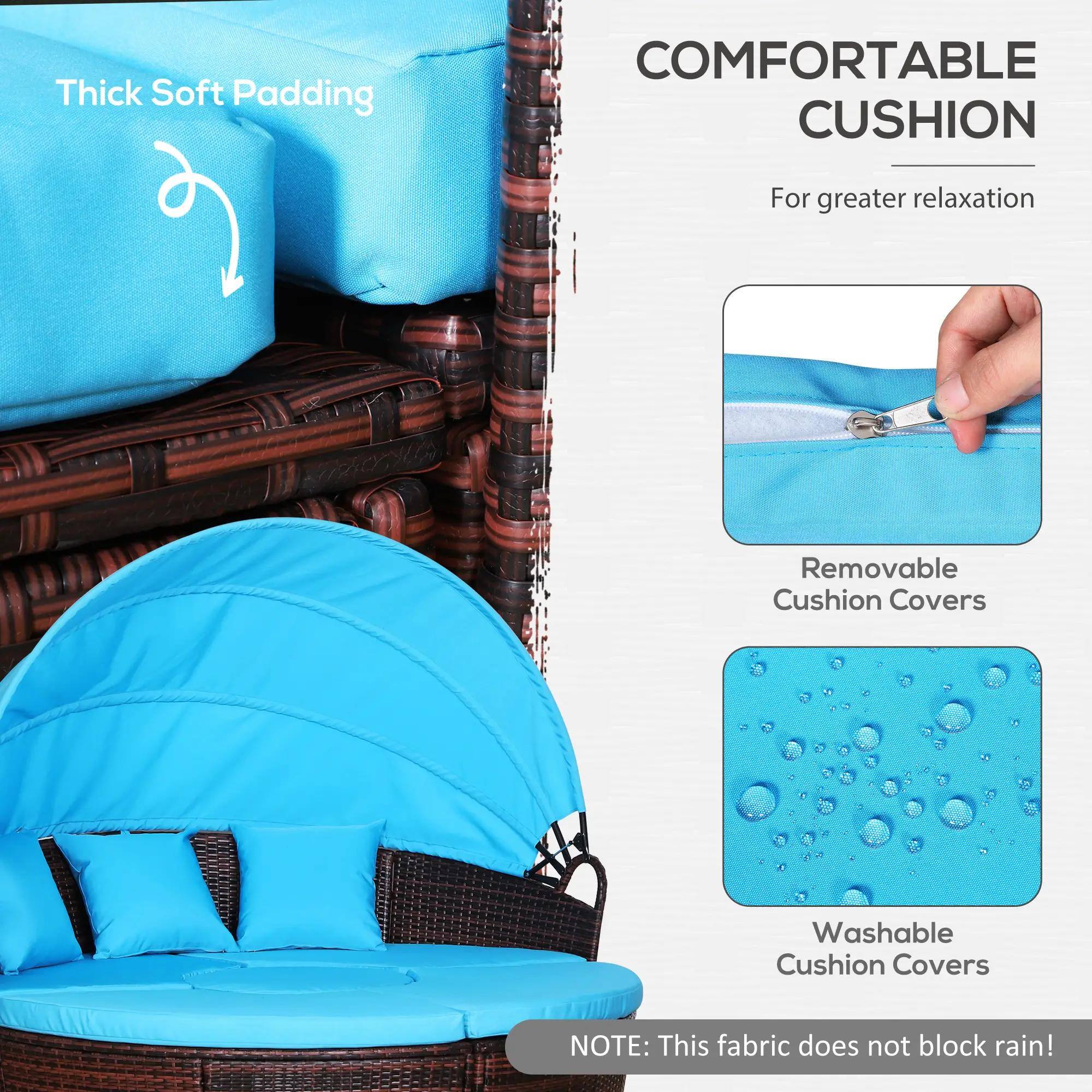 Thick Soft Padding, COMFORTABLE CUSHION, For greater relaxation, Removable Cushion Covers, Washable Cushion Covers, NOTE: This fabric does not block rain!