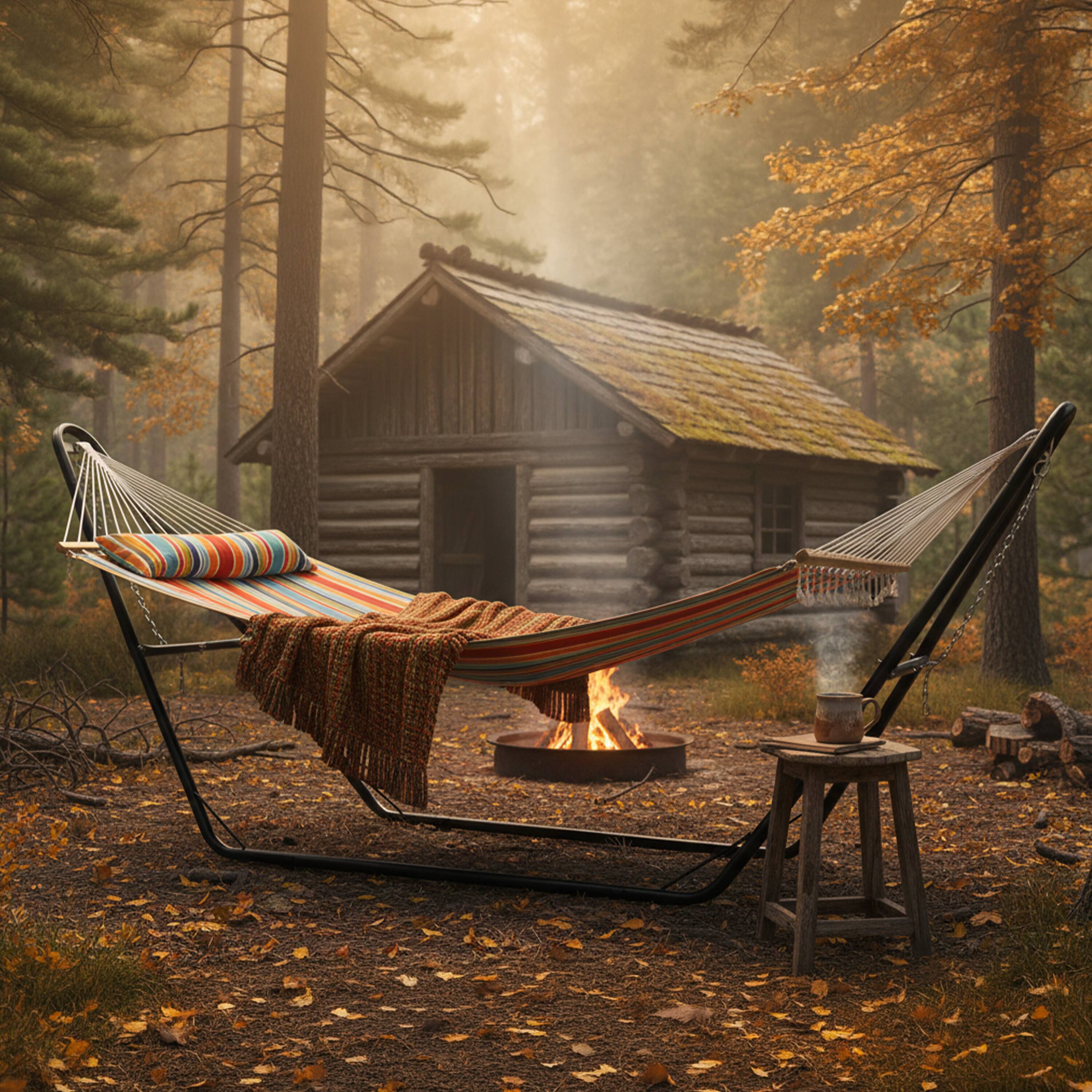 Alt View 9. Sunnydaze - Large Quilted Hammock with Universal Steel Stand - Caribbean Stripe.