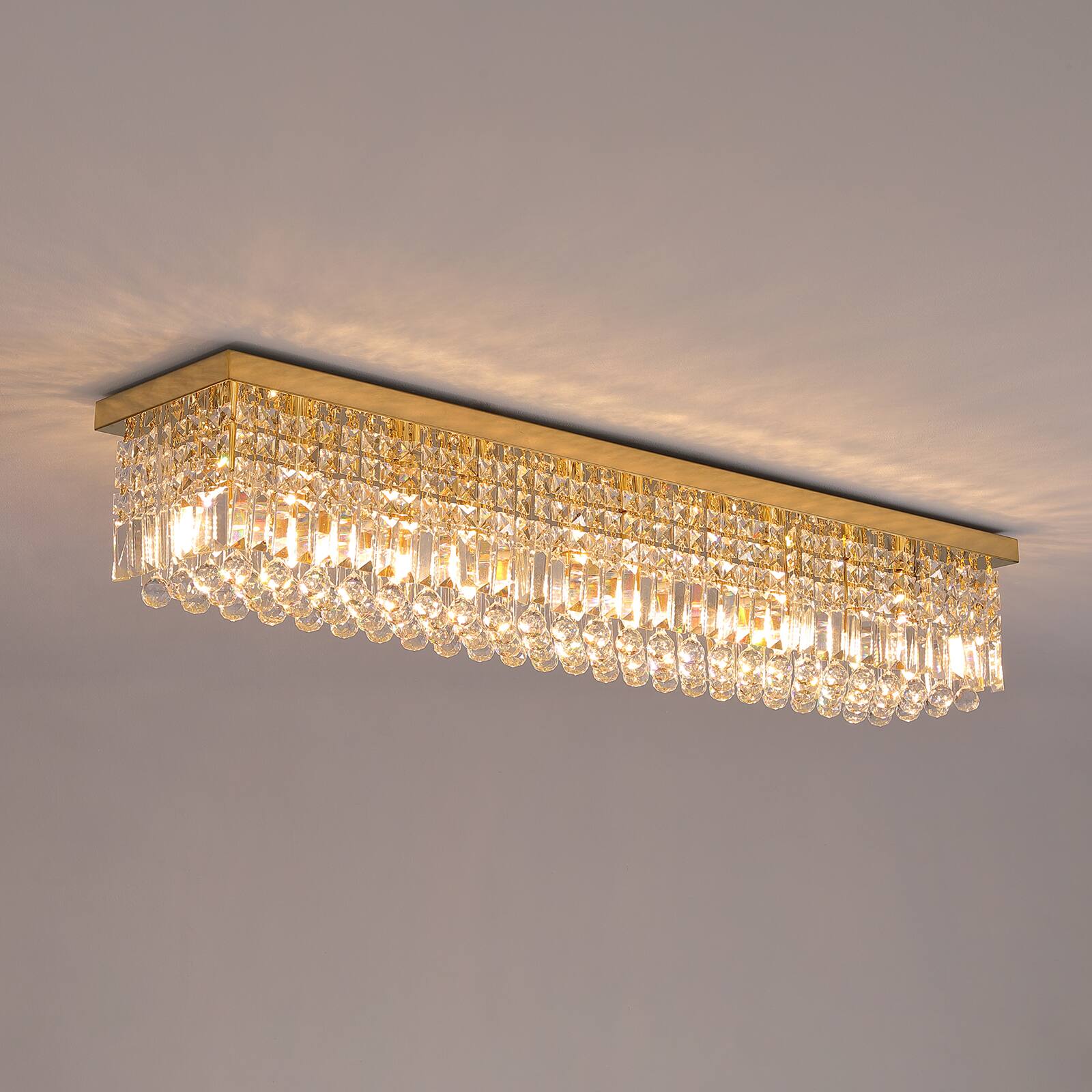Alt View 9. Siljoy - 47.2-icnh 10-Light Gold K9 Crystal Chandelier, Dimmable E12 Flush Mount for Dining Kitchen Living Room - Gold.