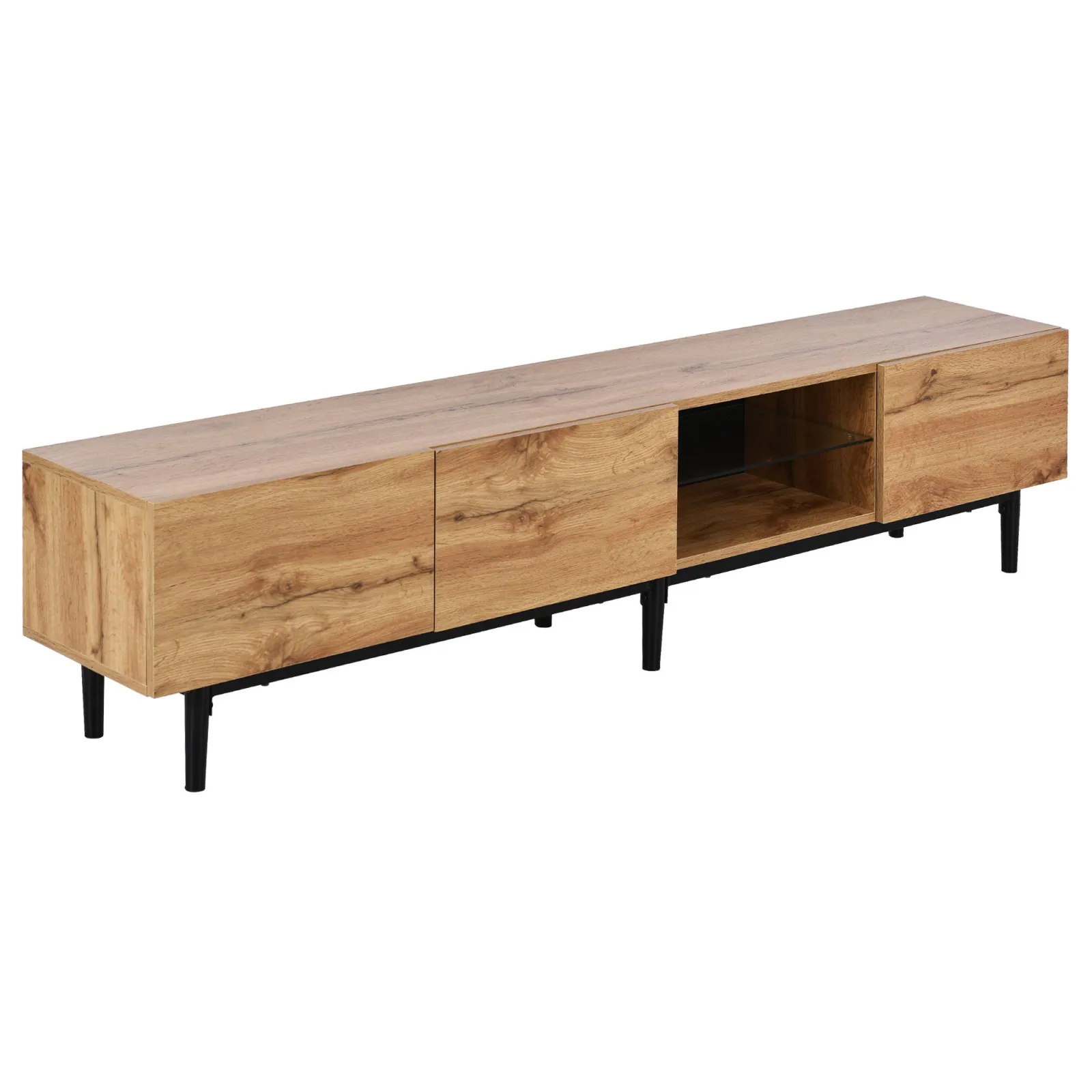 Front. Ecooso - Modern TV Stand with 4 Cabinets& Open Shelves, Color-matching Media Console Table for TVs up to 80'' with LED Light - Wood.
