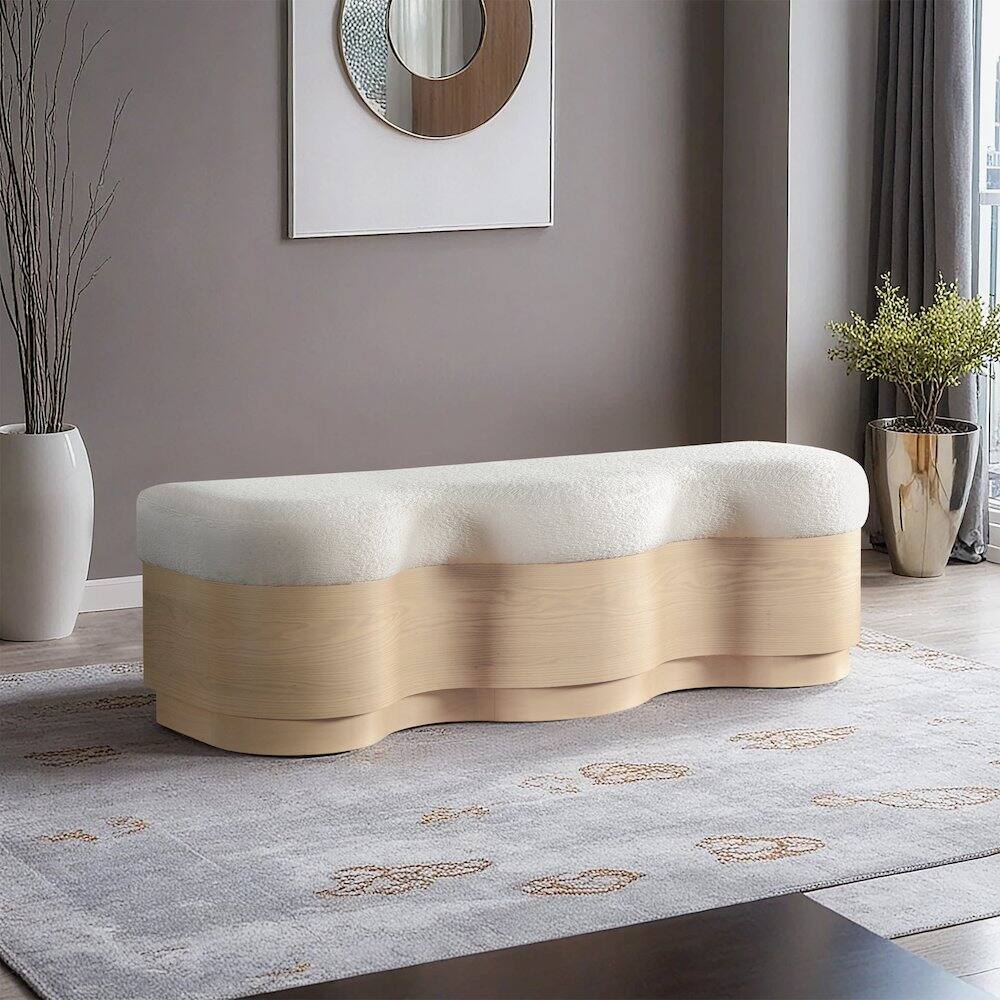 Alt View 1. Meridian Furniture - Savoy Cream Velour Fur Fabric Bench - Beige.