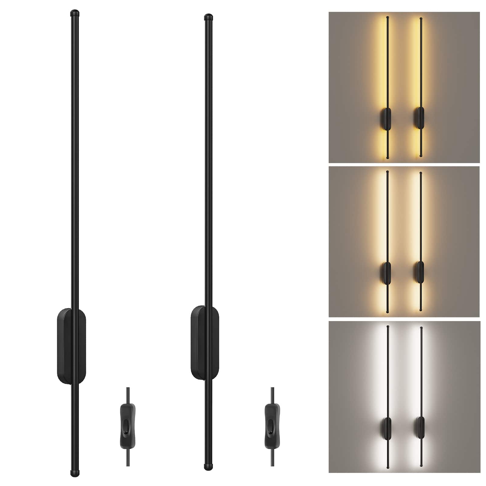 Lamp Depot - Set of 2 Minimalist Dimmable Wall Light - Black