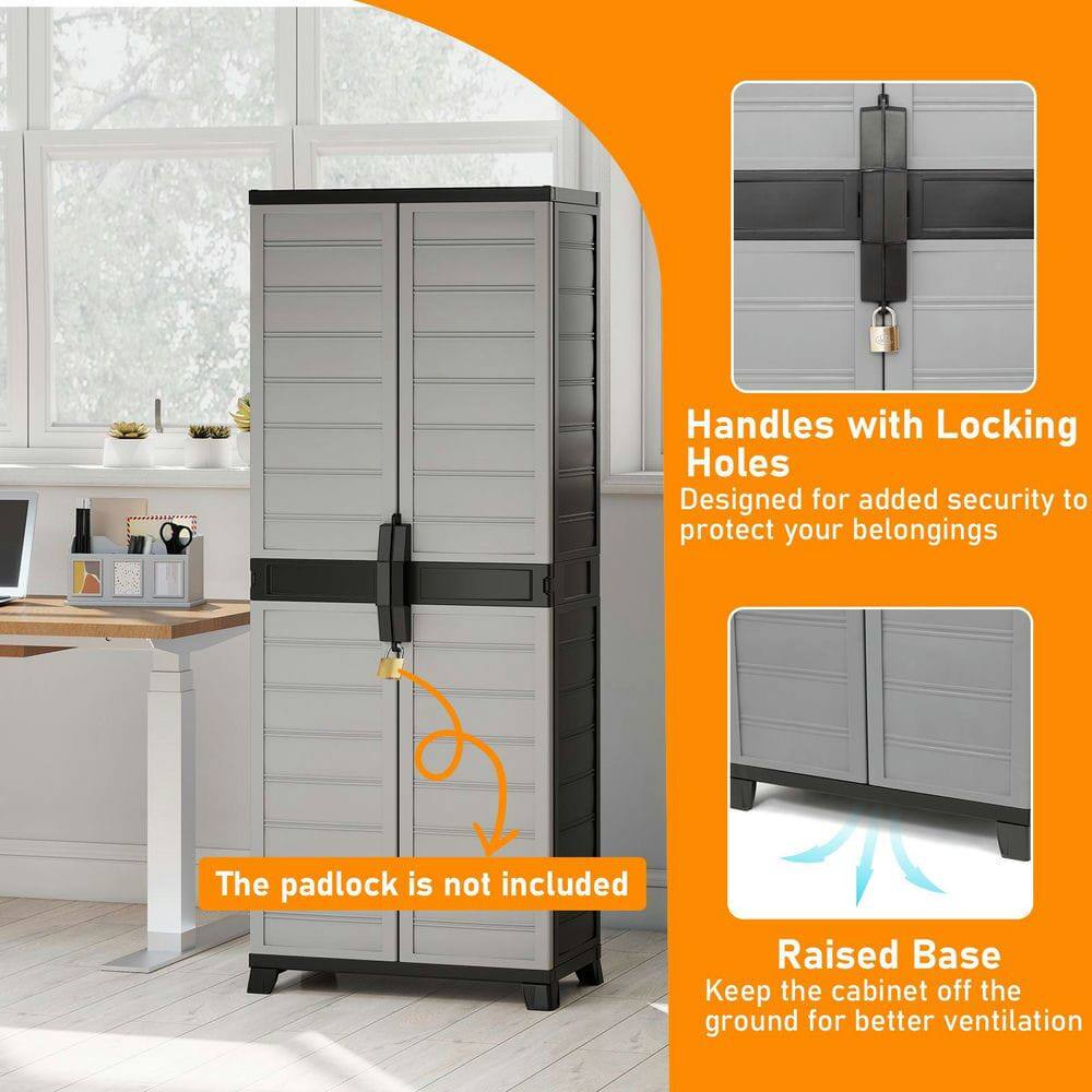 Handles with Locking Holes  
Designed for added security to protect your belongings  
The padlock is not included  

Raised Base  
Keep the cabinet off the ground for better ventilation