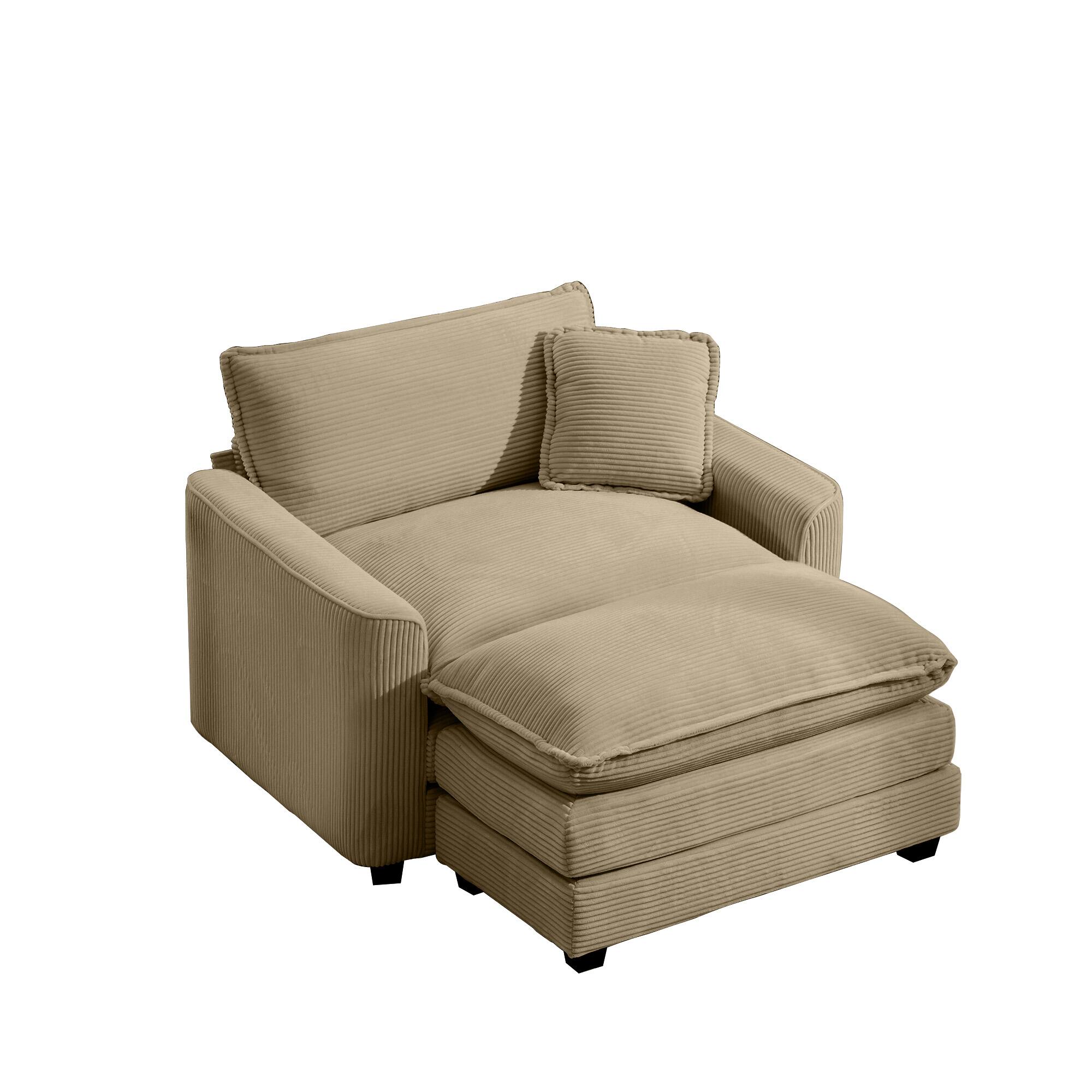 Alt View 2. LOVMOR - Comfortable Single Chair Deep Seat Sofa With Footstool With One Pillow Suitable for Living Room and Bedroom Club - Tan.