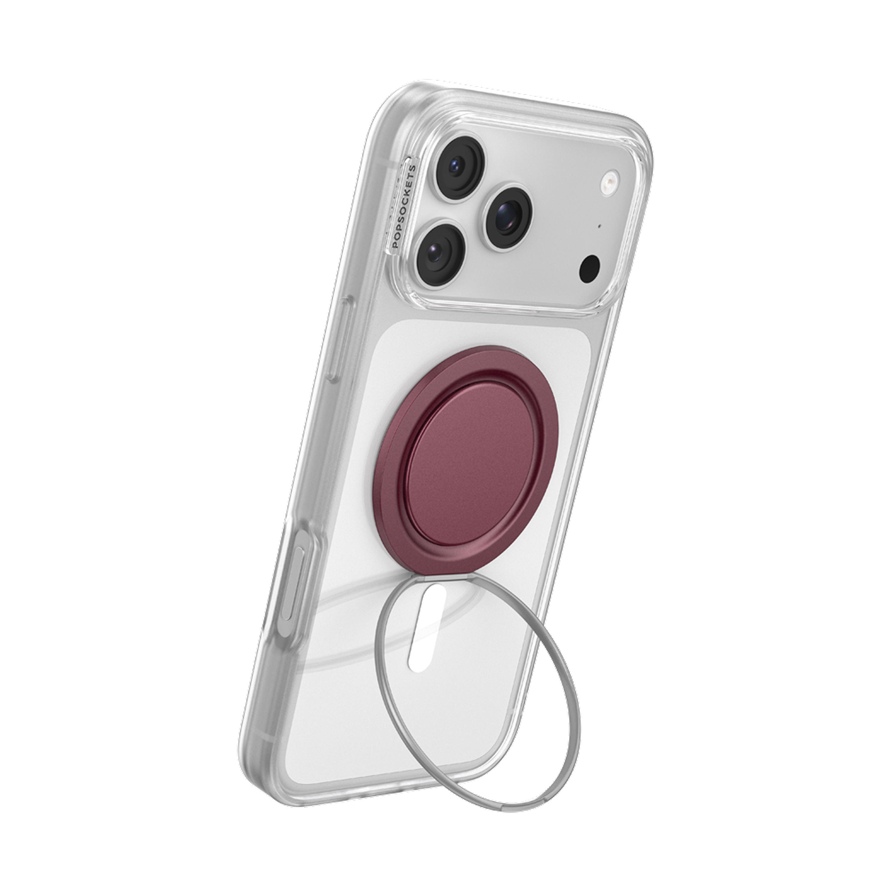 Front. PopSockets - PopSockets Low-Pro Grip for MagSafe, Ultra-Thin Magnetic Phone Grip with Kick-Out Stand - Burgundy.