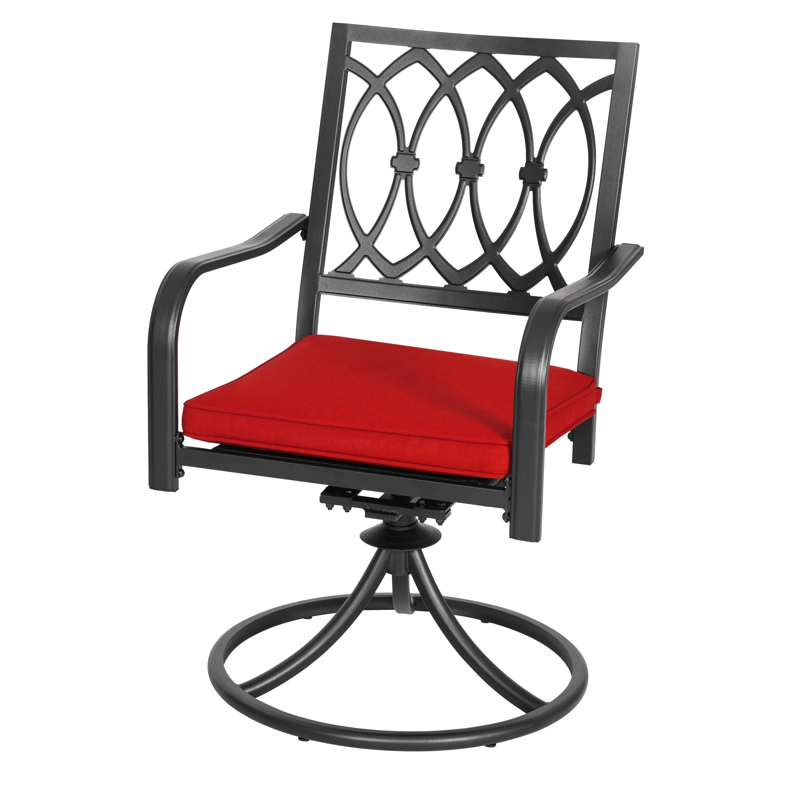 Alt View 6. Nuu Garden - Outdoor 2-Piece Swivel Dining Chairs with Cushions - Black and Red.