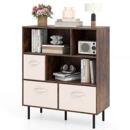 Costway - 6-Cube Bookcase with 3 Removable Folding Fabric Drawers 2 Anti-tip Devices for Home - Rustic Brown