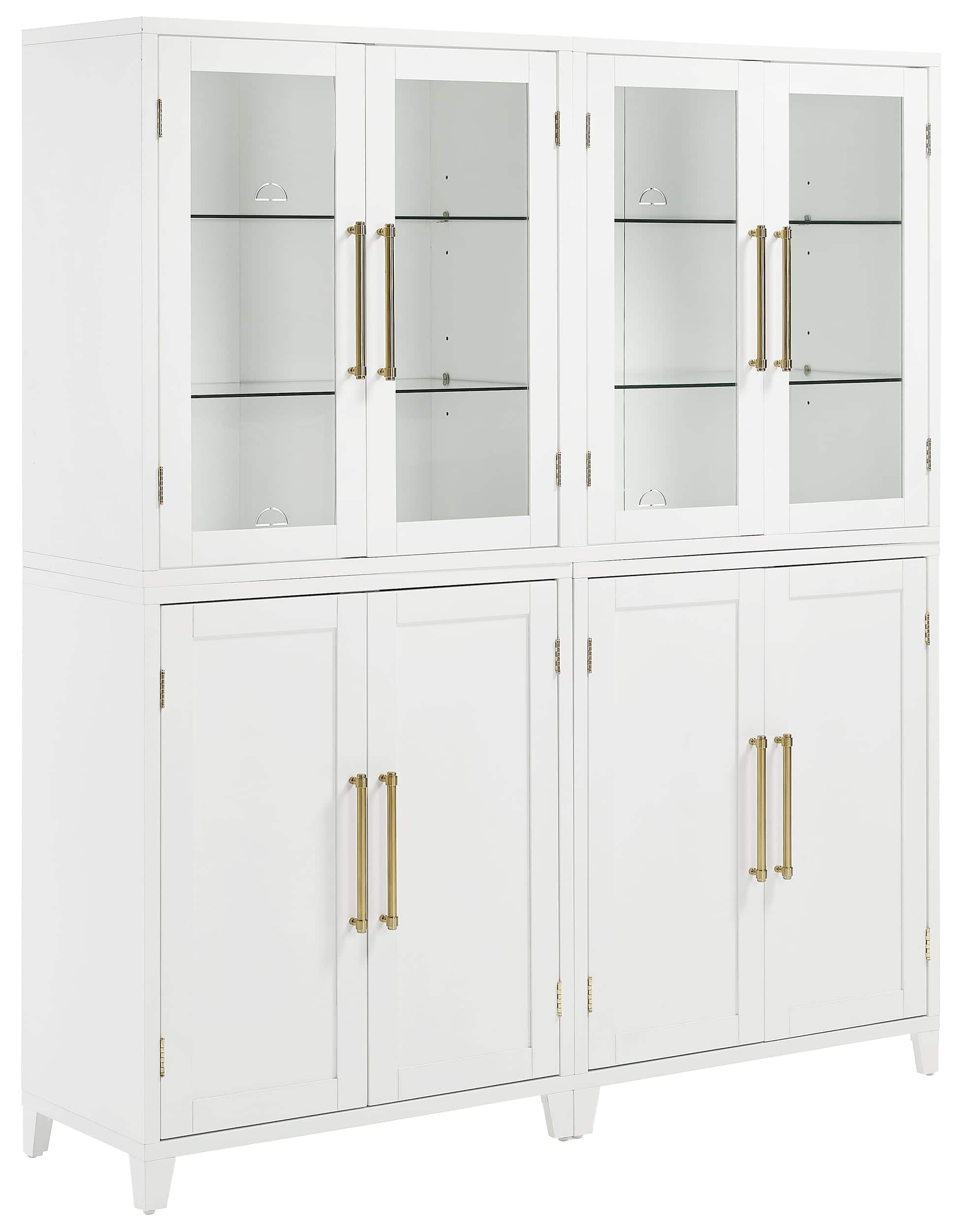 Crosley Furniture - Roarke 2Pc Pantry Storage Cabinet W/Glass Door Hutch Set - 2 Pantries - White