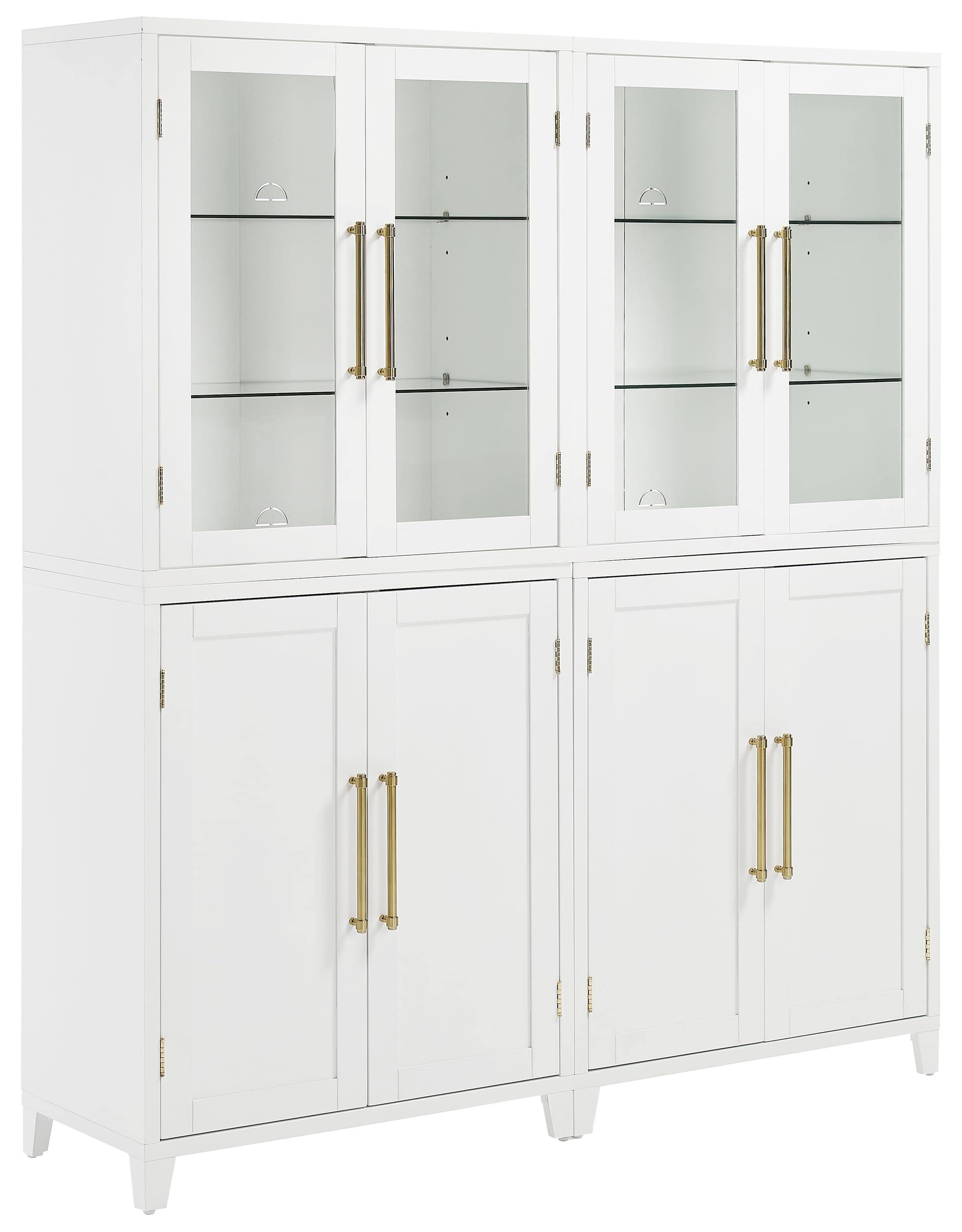 Front. Crosley Furniture - Roarke 2Pc Pantry Storage Cabinet W/Glass Door Hutch Set - 2 Pantries - White.