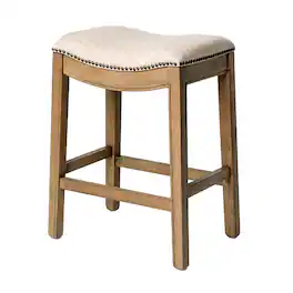 Maven Lane - 26" Adrien Saddle Counter Stool In Finish With Fabric Upholstery - Natural Wood