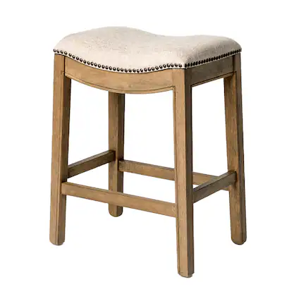 Front. Maven Lane - 26" Adrien Saddle Counter Stool In Natural Wood Finish With Fabric Upholstery - Natural Wood.