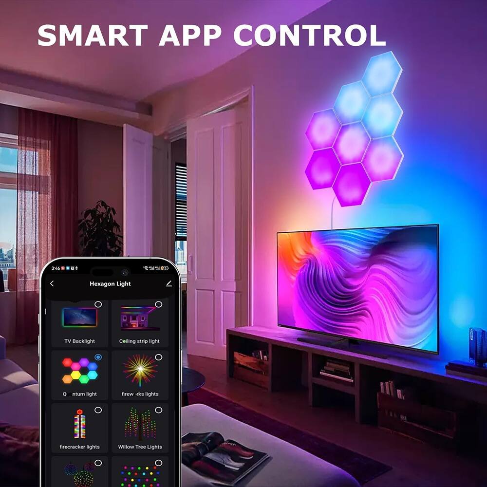 SMART APP CONTROL

Hexagon Light

TV Backlight  
Ceiling strip light  
Q ntum light  
fireworks lights  
firecracker lights  
Willow Tree Lights