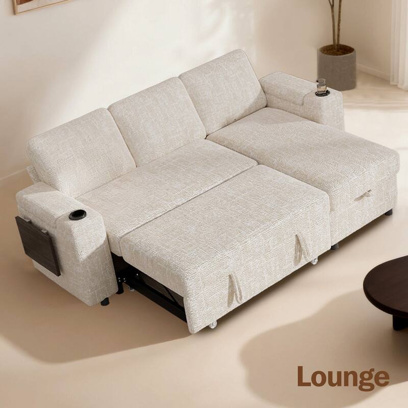 Alt View 4. Dyonery - Dyonery 85 "Modular sofa, with pull-out bed, 3-seat sofa, adjustable backrest, with storage, tool-free assembly - Beige.