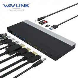Bundle - WAVLINK - 13-in-1 USB C Triple Display Docking Station, Support 100W Charging for PC, Max 4K@60Hz with DisplayPort, HDMI - Black