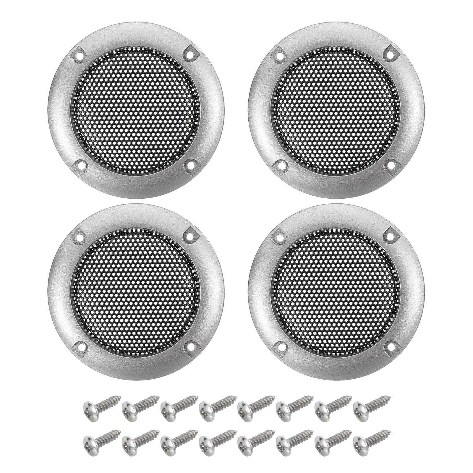 Unique Bargains - 4pcs Speaker Grill Mesh Metal Woofer Guard Protector ABS Frame with Screws for Home Audio Car Speaker - Black Silver