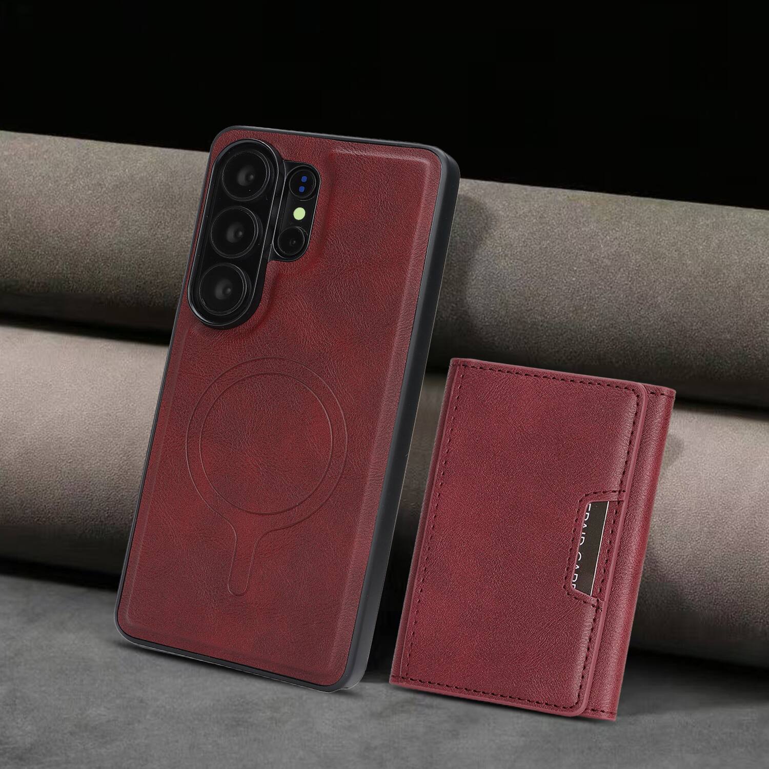 Alt View 2. Dteck - 2-in-1 Magnetic Wallet Case for Samsung Galaxy S26 Ultra, Shockproof PU Leather Cover with Detachable 7-Card Holder - Winered.