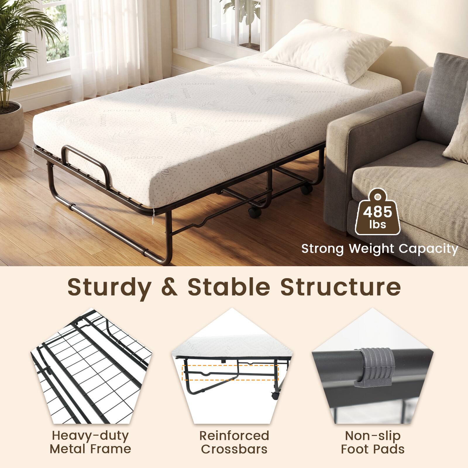 pepoo 485 lbs Strong Weight Capacity Sturdy & Stable Structure Heavy-duty Metal Frame Reinforced Crossbars Non-slip Foot Pads