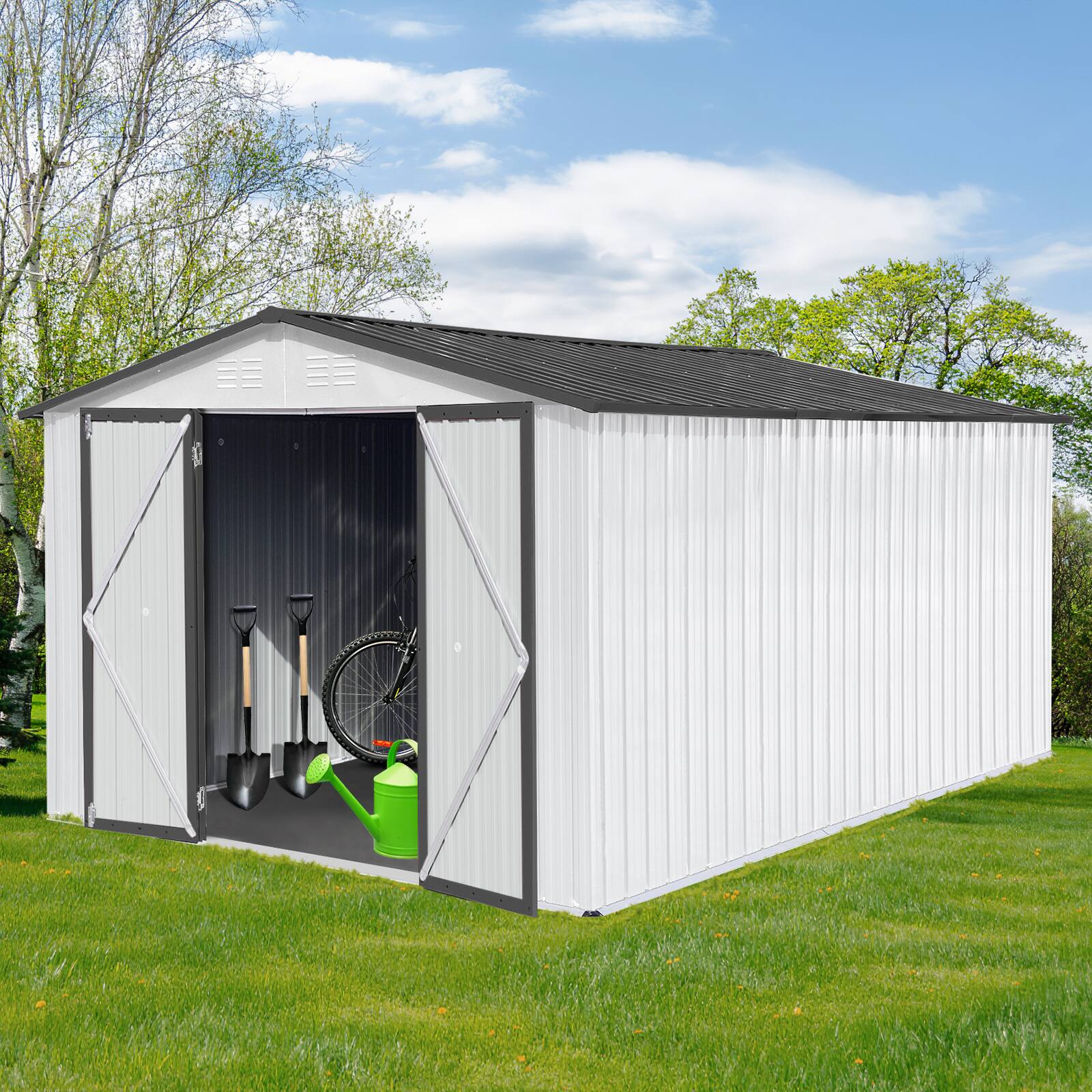 Left. Mondawe - 10x12 Ft Metal Garden Sheds Outdoor Storage Sheds - White+gray.