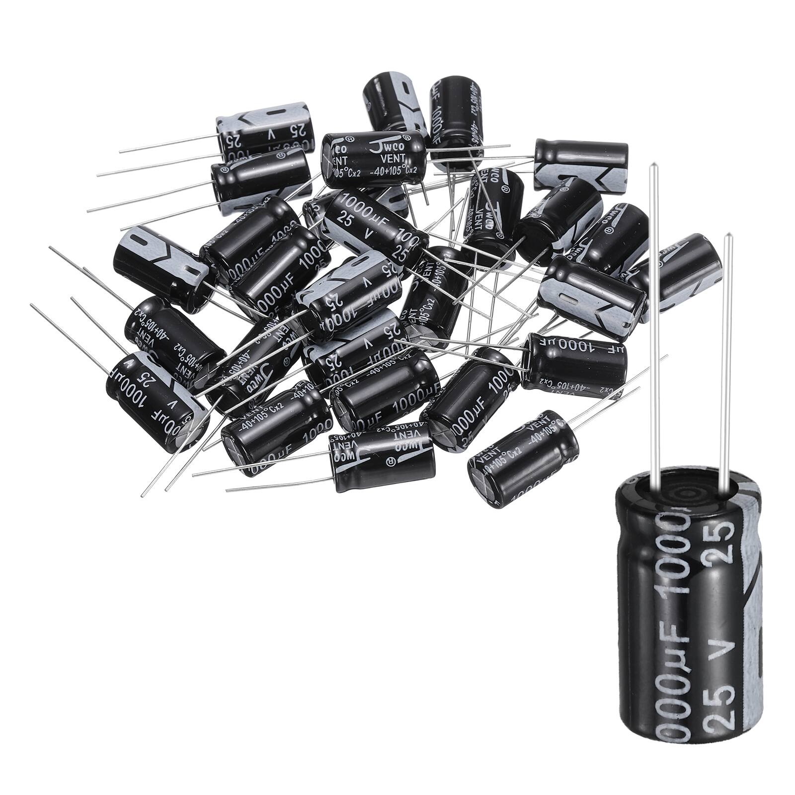 Unique Bargains - 1000uF 25V 10x17mm Electrolytic Capacitor, 105C High Temp Radial Leads, for TVs/LCDs/VCD, 30pcs - Black price history on PriceWatchPro