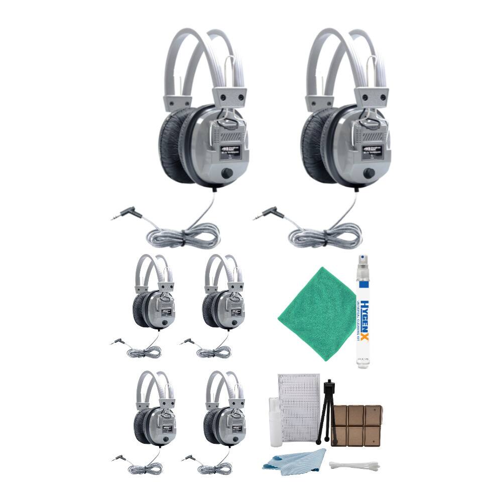 Hamilton Beach - Hamilton Buhl SC-7V Schoolmate Deluxe Headphones (6-Pack) with Accessory Bundle - Black