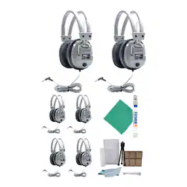 Hamilton Beach - Hamilton Buhl SC-7V Schoolmate Deluxe Headphones (6-Pack) with Accessory Bundle - Black