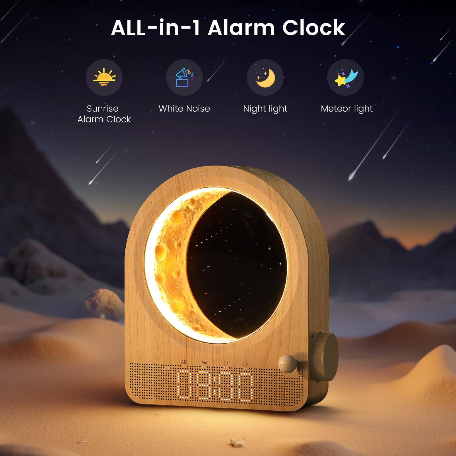 ALL-in-1 Alarm Clock

Sunrise Alarm Clock  
White Noise  
Night light  
Meteor light