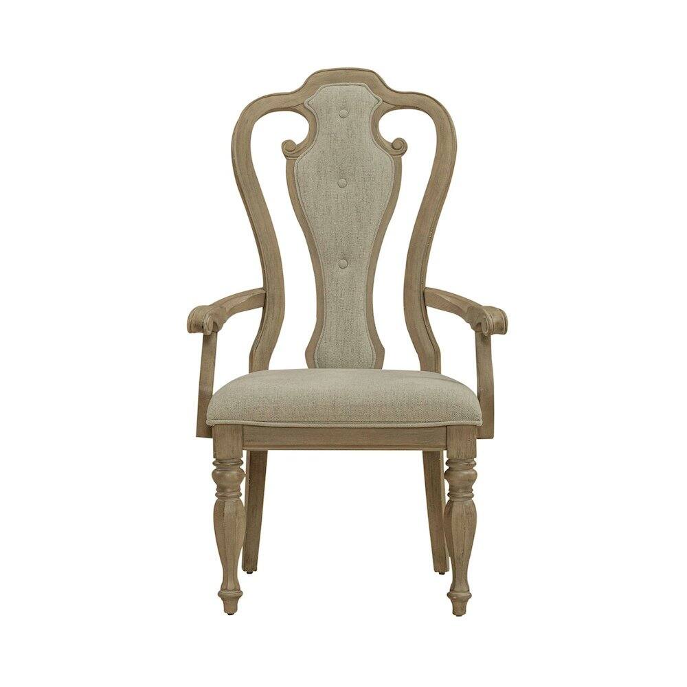 Angle. Liberty Furniture Industries - Magnolia Manor Splat Back Arm Chair (RTA) - Set of 2 in Weathered Bisque - Brown.
