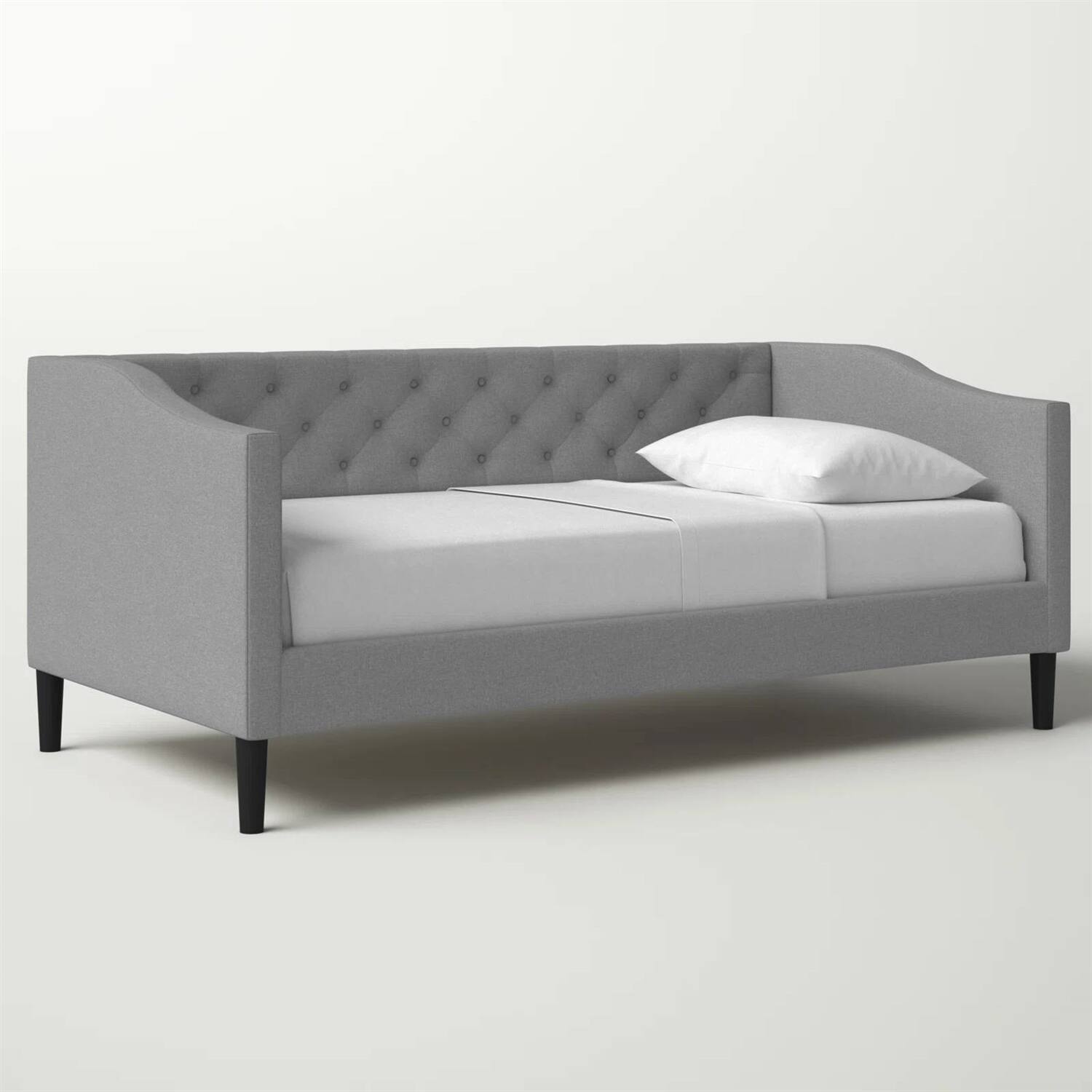 Front. SlickBlue - Modern Button-Tufted Fabric Daybed – Stylish Upholstered Frame for Bedroom - Grey.