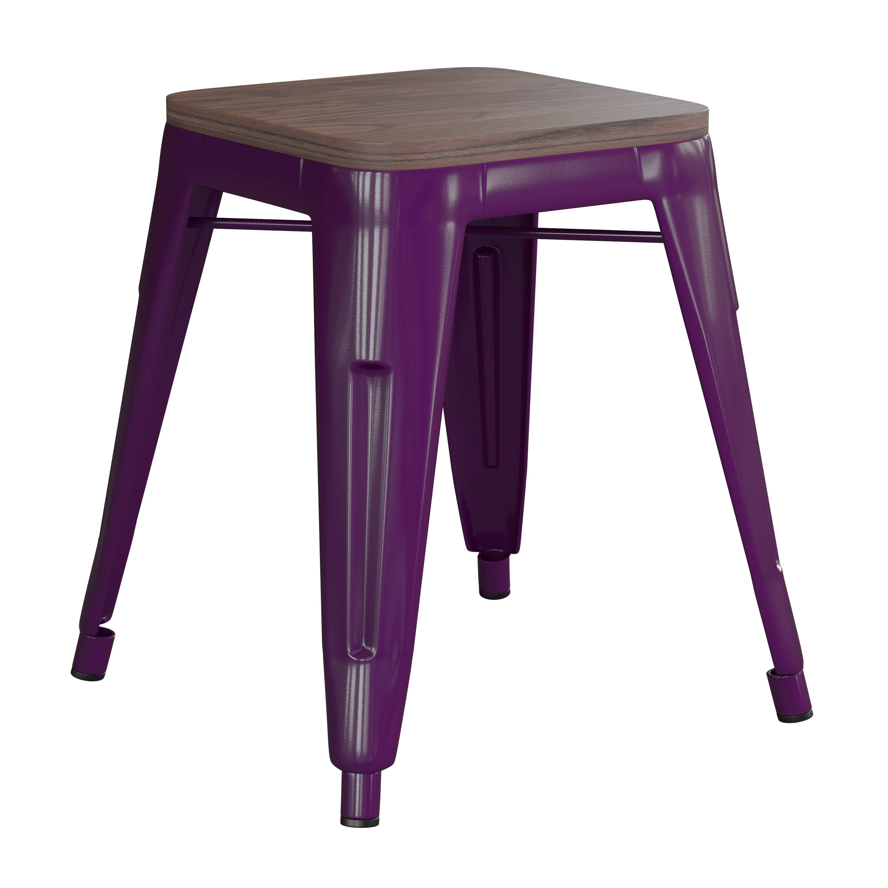 Alt View 9. Emma + Oliver - Set of Four Table Height Backless Stacking Welded Iron Stools with Wooden Seats and Under Seat Bracing for Indoor Use - Purple.