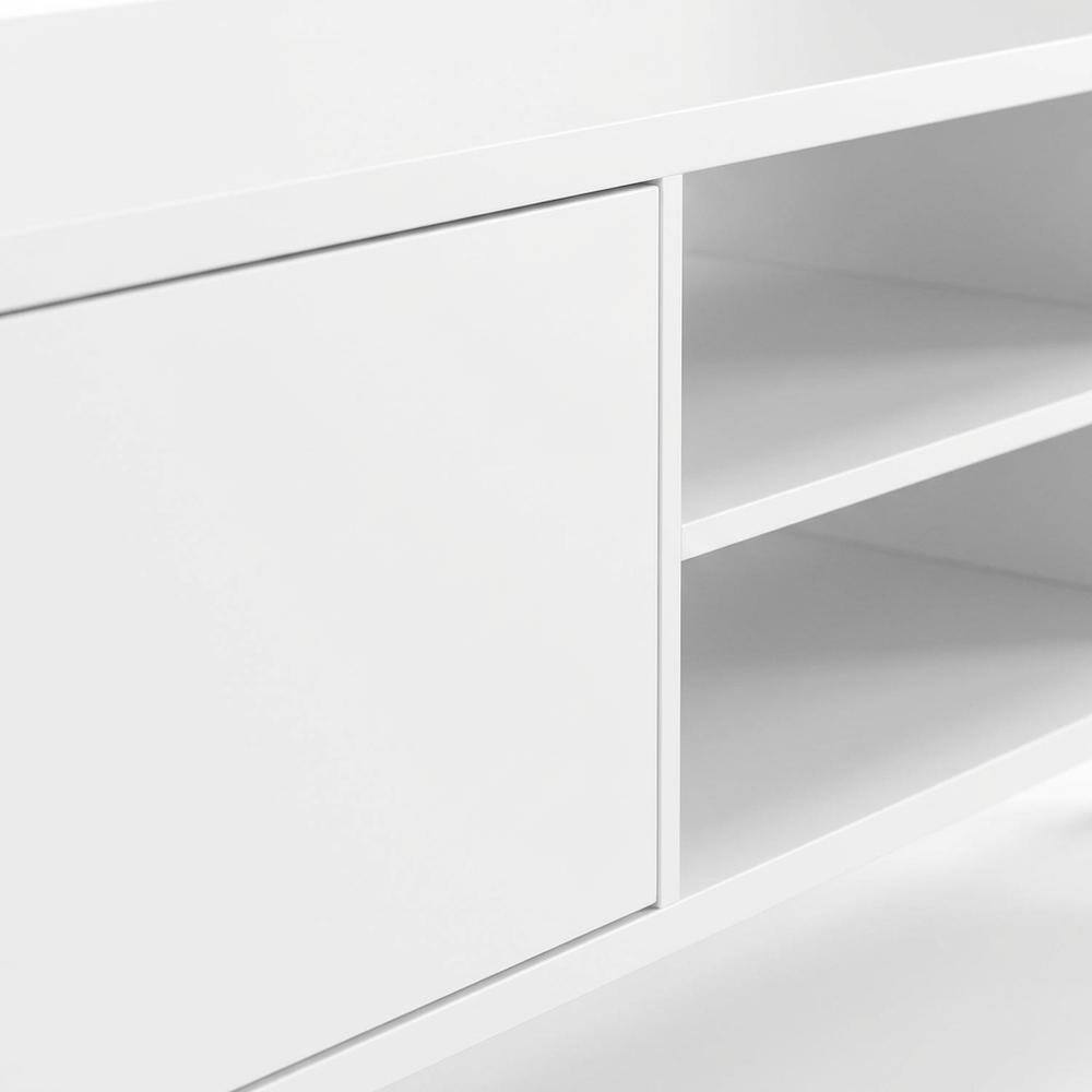 Alt View 4. FurniFact - White Floating TV Stand with Wall Mount Design and Engineered Wood Finish - White.