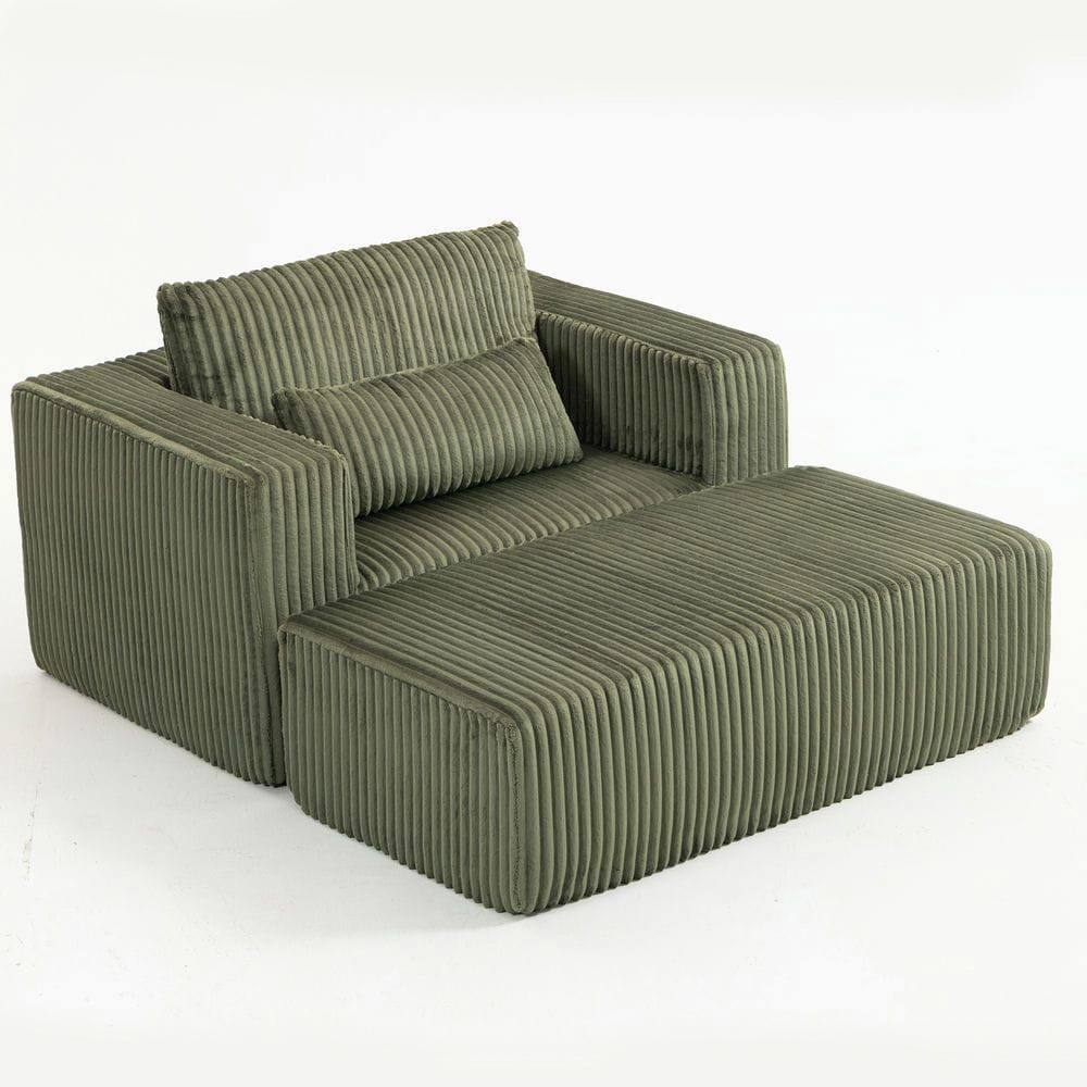 Alt View 4. Kadyn - Oversized All-Foam Corduroy Lounge Chair with Ottoman, Modular Floor Couch, Compressed & Easy Assembly - Green.