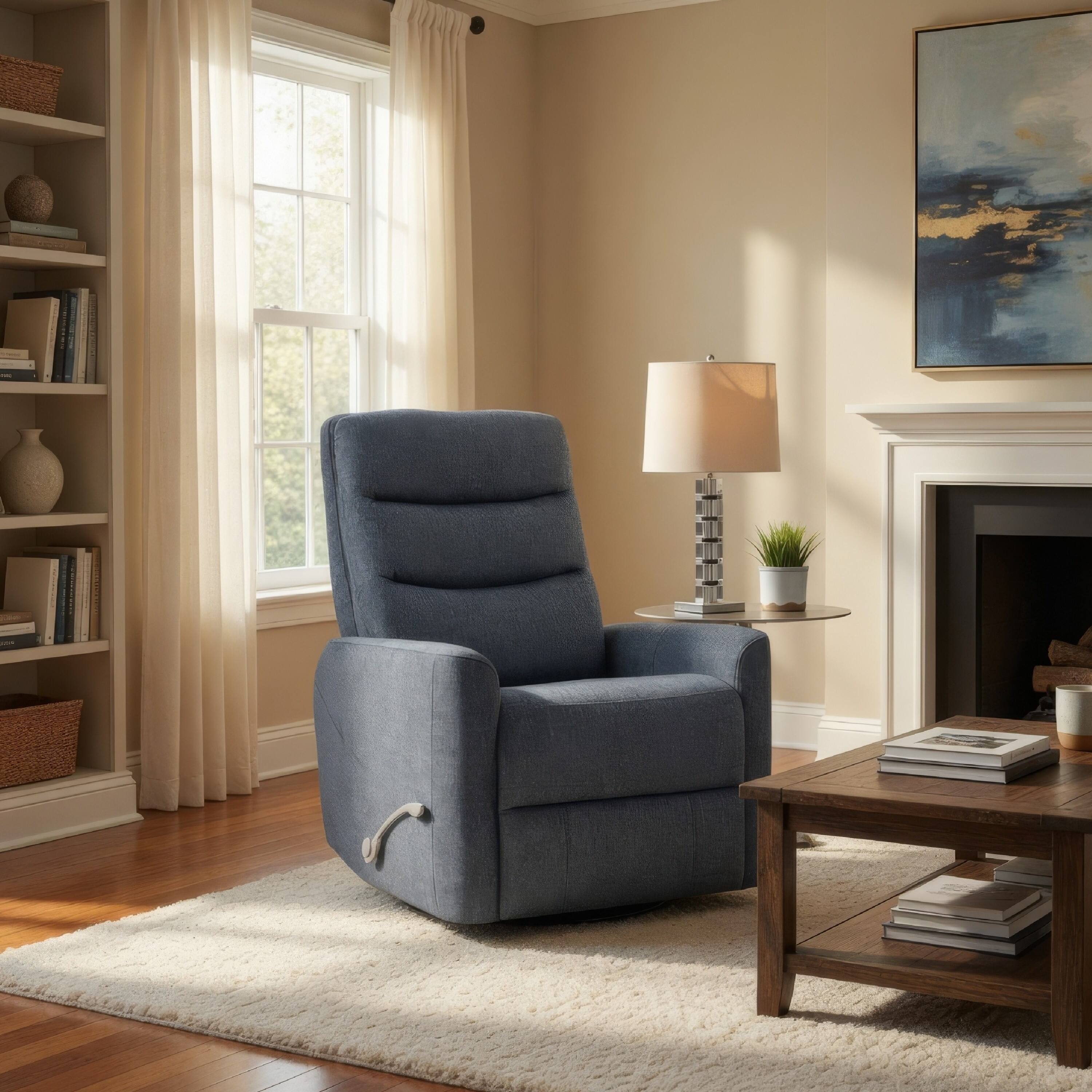 Alt View 3. Manhattan Lane - Aki Swivel Power Recliner Chair, Tufted  Polyester, Feather Blend - Blue.