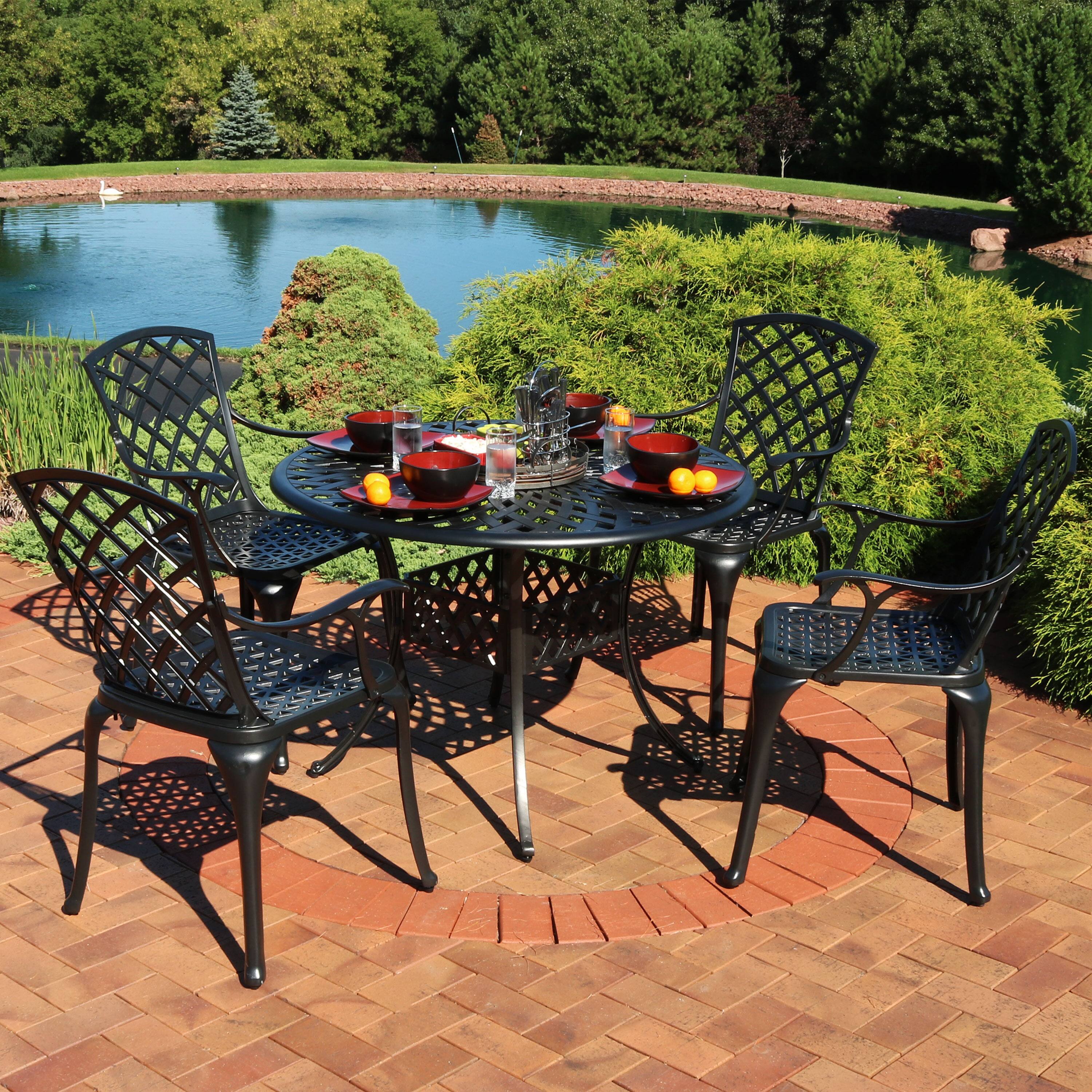 Alt View 1. Sunnydaze - Crossweave Design Cast Aluminum 5-Piece Patio Dining Set - Black.