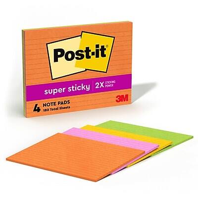 Post-it  
super sticky  
2X STICKING POWER  
3M  
4 NOTE PADS  
180 Total Sheets