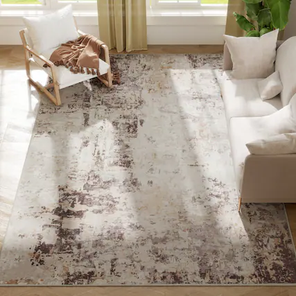 Front. Homcom - Washable Area Rug 8x10, Non-Slip Modern Abstract Floor Carpet for Living Room, Bedroom - Mixed Brown.
