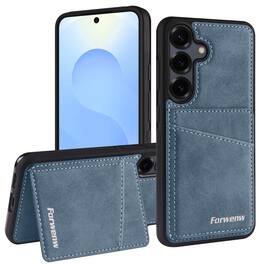 Dteck - RFID Blocking Back Wallet Case for Samsung Galaxy S23 FE, Shockproof PU Leather Kickstand Rugged Cover - Blue